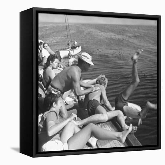 Santa Monica Life Guard's Party Aboard Boat-Peter Stackpole-Framed Premier Image Canvas