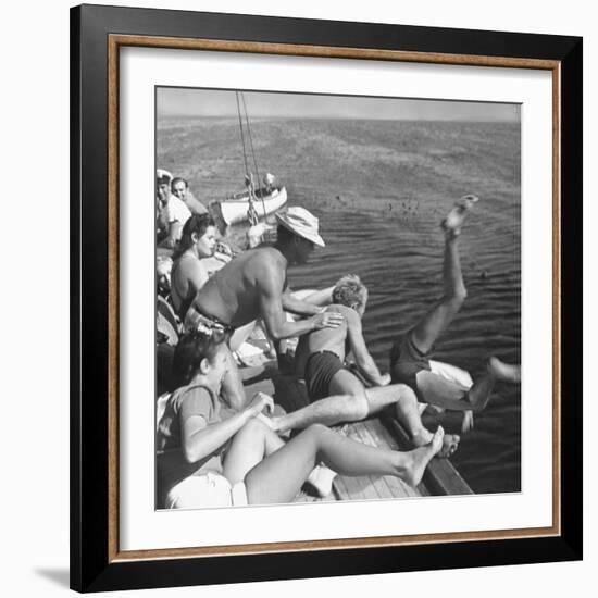 Santa Monica Life Guard's Party Aboard Boat-Peter Stackpole-Framed Premium Photographic Print