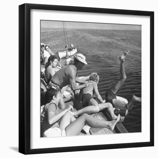 Santa Monica Life Guard's Party Aboard Boat-Peter Stackpole-Framed Premium Photographic Print