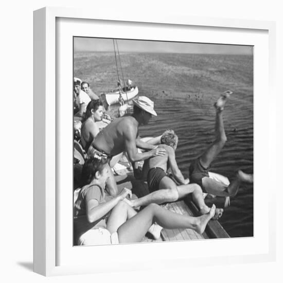 Santa Monica Life Guard's Party Aboard Boat-Peter Stackpole-Framed Premium Photographic Print