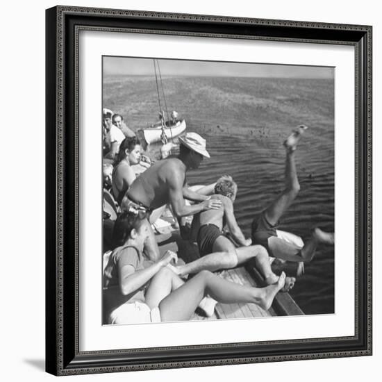 Santa Monica Life Guard's Party Aboard Boat-Peter Stackpole-Framed Premium Photographic Print