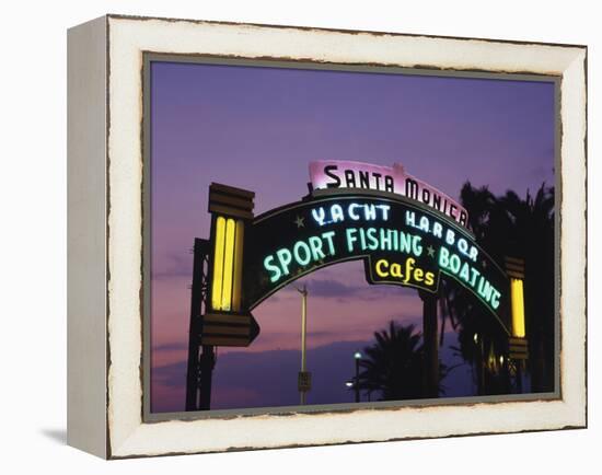 Santa Monica Pier Neon Entrance Sign, Los Angeles, California, USA-Walter Bibikow-Framed Premier Image Canvas