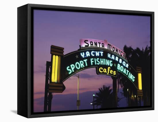 Santa Monica Pier Neon Entrance Sign, Los Angeles, California, USA-Walter Bibikow-Framed Premier Image Canvas