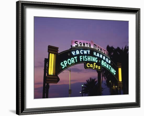 Santa Monica Pier Neon Entrance Sign, Los Angeles, California, USA-Walter Bibikow-Framed Photographic Print