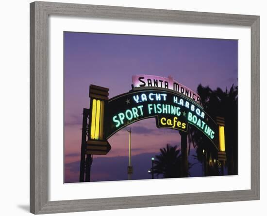 Santa Monica Pier Neon Entrance Sign, Los Angeles, California, USA-Walter Bibikow-Framed Photographic Print