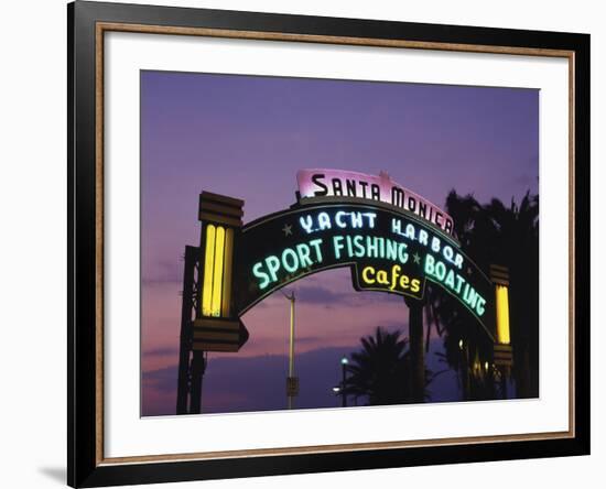 Santa Monica Pier Neon Entrance Sign, Los Angeles, California, USA-Walter Bibikow-Framed Photographic Print