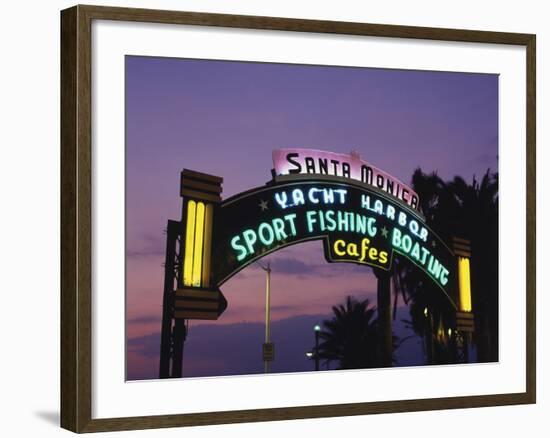 Santa Monica Pier Neon Entrance Sign, Los Angeles, California, USA-Walter Bibikow-Framed Photographic Print