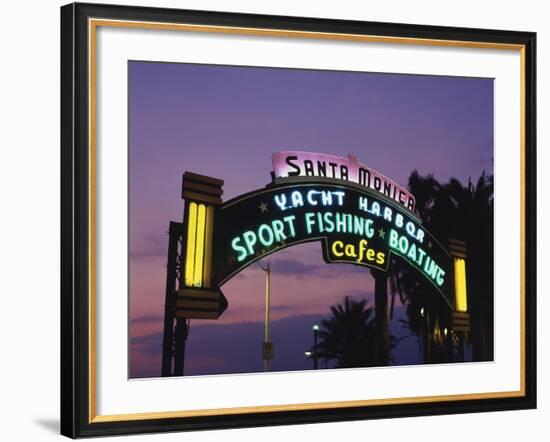 Santa Monica Pier Neon Entrance Sign, Los Angeles, California, USA-Walter Bibikow-Framed Photographic Print