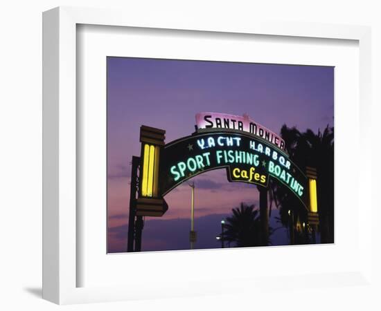 Santa Monica Pier Neon Entrance Sign, Los Angeles, California, USA-Walter Bibikow-Framed Photographic Print