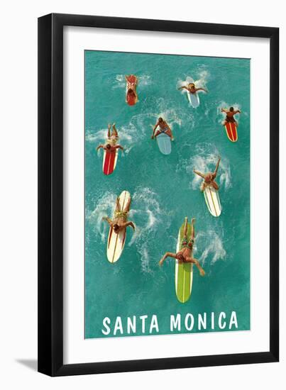 Santa Monica, Surfers Paddling-null-Framed Premium Giclee Print