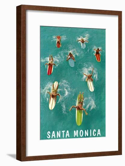 Santa Monica, Surfers Paddling-null-Framed Premium Giclee Print