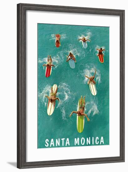 Santa Monica, Surfers Paddling-null-Framed Art Print