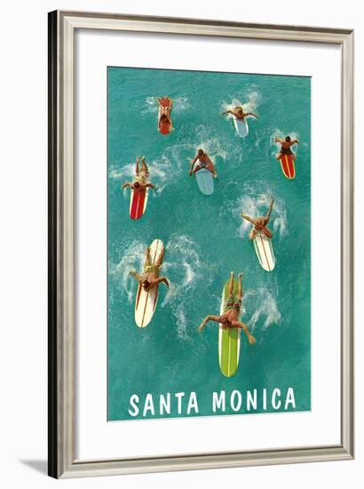 Santa Monica, Surfers Paddling-null-Framed Art Print