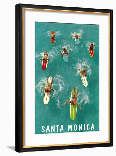 Santa Monica, Surfers Paddling-null-Framed Art Print