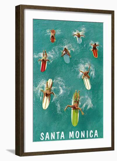 Santa Monica, Surfers Paddling-null-Framed Art Print