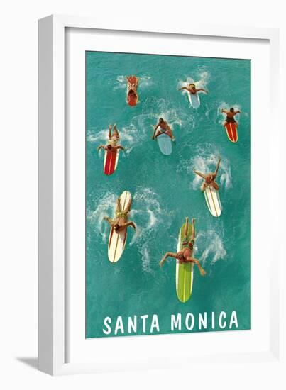 Santa Monica, Surfers Paddling-null-Framed Art Print