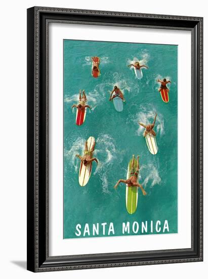 Santa Monica, Surfers Paddling-null-Framed Art Print