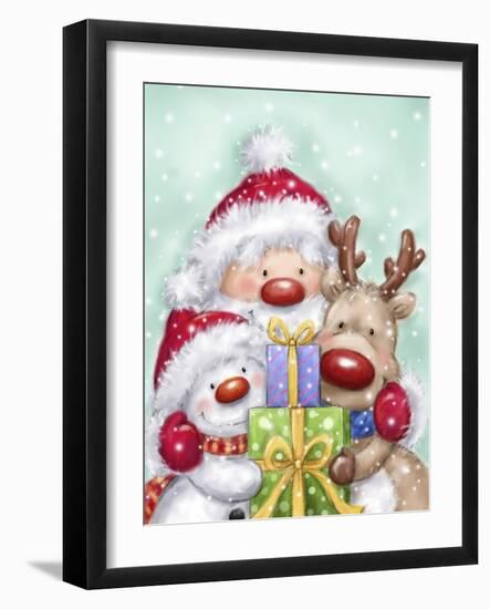 Santa, Reindeer And Snowman-MAKIKO-Framed Giclee Print