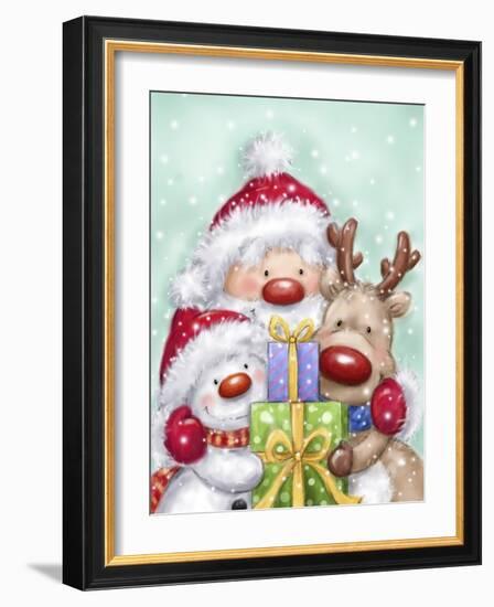 Santa, Reindeer And Snowman-MAKIKO-Framed Giclee Print