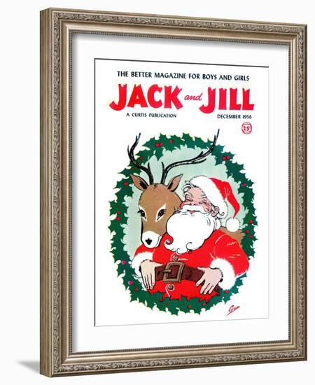 Santa & Reindeer - Jack and Jill, December 1956-Ann Eshner-Framed Giclee Print