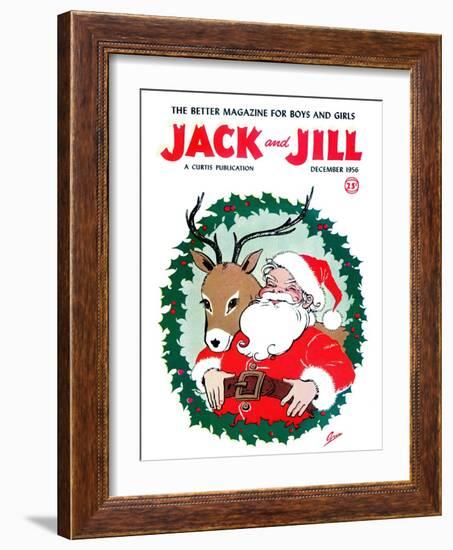 Santa & Reindeer - Jack and Jill, December 1956-Ann Eshner-Framed Giclee Print