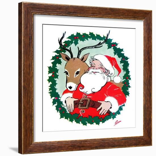 Santa & Reindeer - Jack and Jill, December 1956-Ann Eshner-Framed Giclee Print