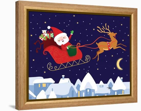 Santa & Reindeer-Teresa Woo-Framed Stretched Canvas