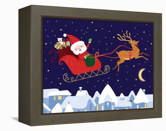 Santa & Reindeer-Teresa Woo-Framed Stretched Canvas