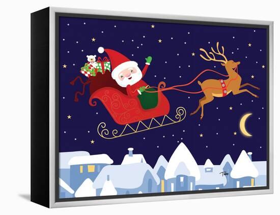 Santa & Reindeer-Teresa Woo-Framed Stretched Canvas