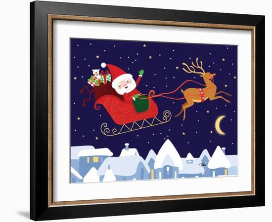 Santa & Reindeer-Teresa Woo-Framed Art Print