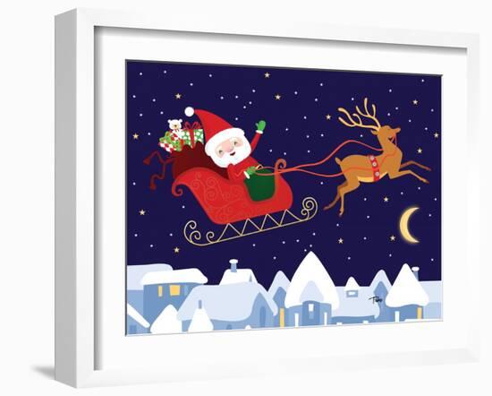 Santa & Reindeer-Teresa Woo-Framed Art Print