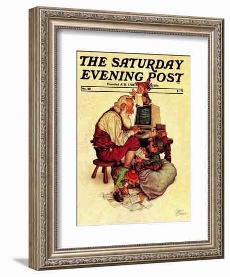 "Santa's Computer," Saturday Evening Post Cover, December 1, 1982-Scott Gustafson-Framed Giclee Print