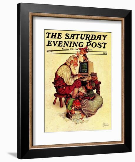 "Santa's Computer," Saturday Evening Post Cover, December 1, 1982-Scott Gustafson-Framed Giclee Print