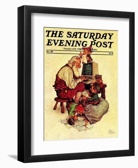 "Santa's Computer," Saturday Evening Post Cover, December 1, 1982-Scott Gustafson-Framed Giclee Print