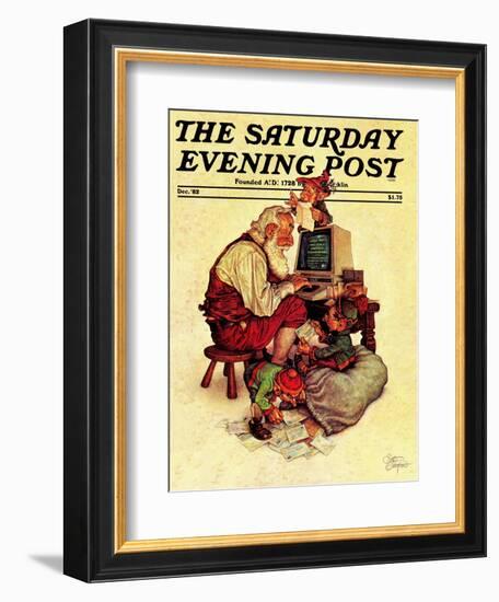 "Santa's Computer," Saturday Evening Post Cover, December 1, 1982-Scott Gustafson-Framed Giclee Print