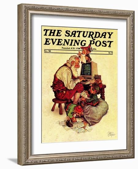 "Santa's Computer," Saturday Evening Post Cover, December 1, 1982-Scott Gustafson-Framed Giclee Print