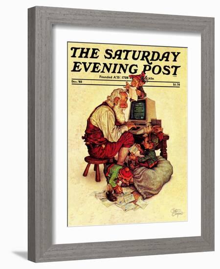 "Santa's Computer," Saturday Evening Post Cover, December 1, 1982-Scott Gustafson-Framed Giclee Print