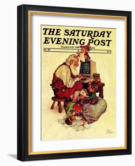 "Santa's Computer," Saturday Evening Post Cover, December 1, 1982-Scott Gustafson-Framed Giclee Print