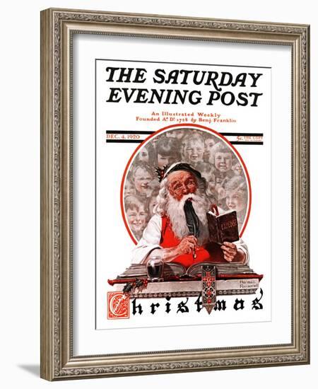 "Santa's Expenses" Saturday Evening Post Cover, December 4,1920-Norman Rockwell-Framed Giclee Print