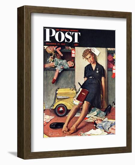 "Santa's Helper" Saturday Evening Post Cover, December 27,1947-Norman Rockwell-Framed Giclee Print