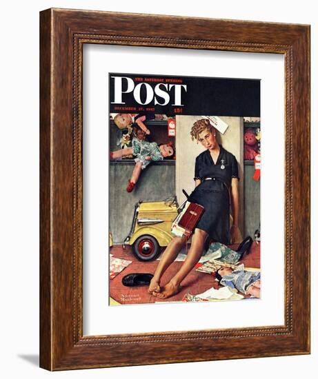 "Santa's Helper" Saturday Evening Post Cover, December 27,1947-Norman Rockwell-Framed Giclee Print