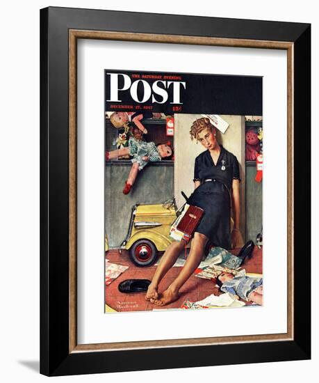 "Santa's Helper" Saturday Evening Post Cover, December 27,1947-Norman Rockwell-Framed Giclee Print