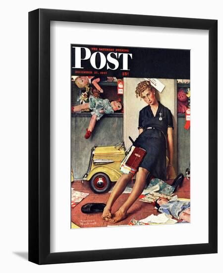 "Santa's Helper" Saturday Evening Post Cover, December 27,1947-Norman Rockwell-Framed Giclee Print