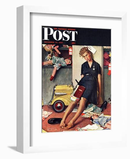 "Santa's Helper" Saturday Evening Post Cover, December 27,1947-Norman Rockwell-Framed Giclee Print