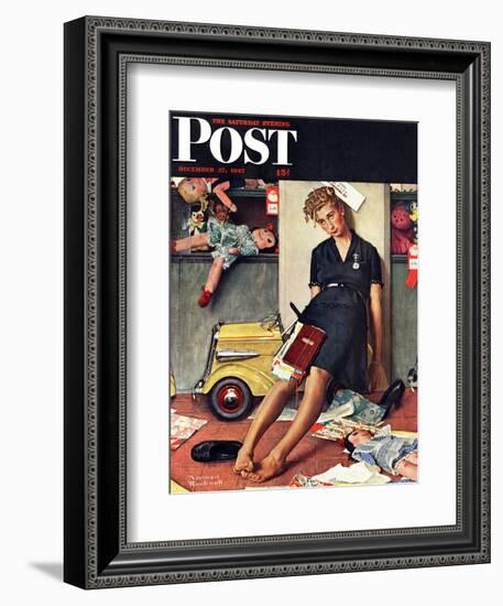 "Santa's Helper" Saturday Evening Post Cover, December 27,1947-Norman Rockwell-Framed Giclee Print