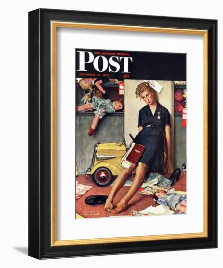 "Santa's Helper" Saturday Evening Post Cover, December 27,1947-Norman Rockwell-Framed Giclee Print