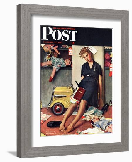 "Santa's Helper" Saturday Evening Post Cover, December 27,1947-Norman Rockwell-Framed Giclee Print