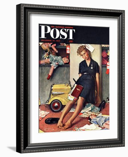 "Santa's Helper" Saturday Evening Post Cover, December 27,1947-Norman Rockwell-Framed Giclee Print