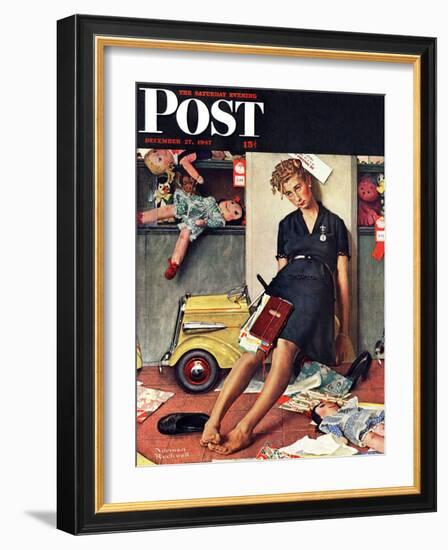 "Santa's Helper" Saturday Evening Post Cover, December 27,1947-Norman Rockwell-Framed Giclee Print