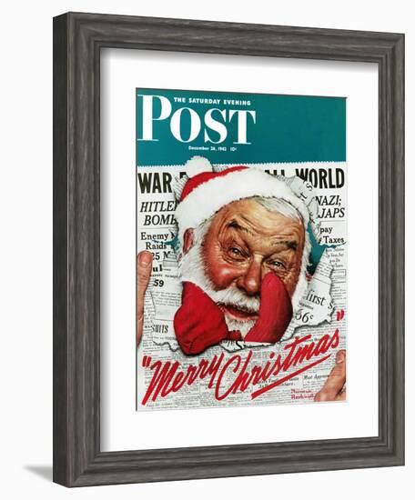 "Santa's in the News" Saturday Evening Post Cover, December 26,1942-Norman Rockwell-Framed Giclee Print